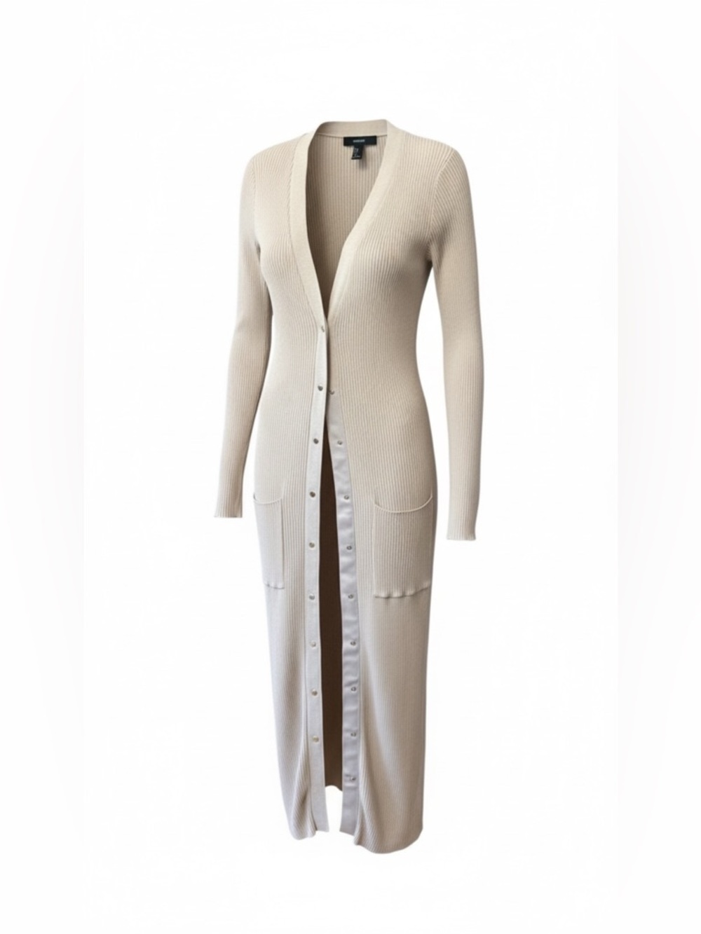Forever 21 Long Beige Cardigan Ribbed Snap Sweater Small